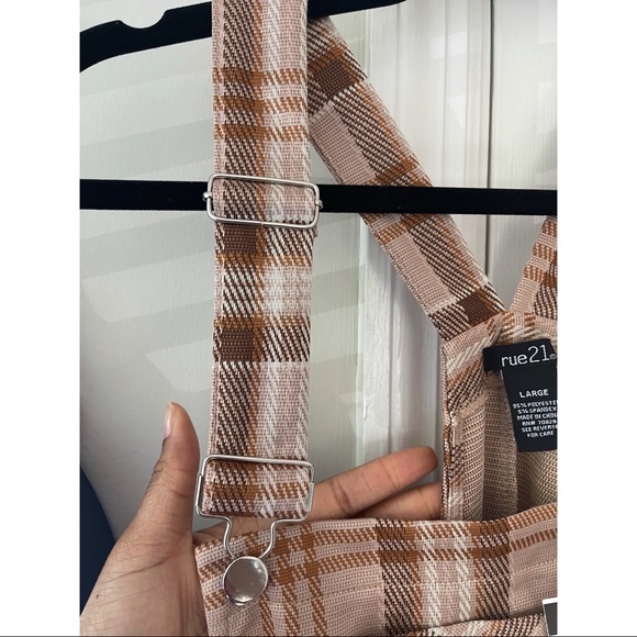NWT Rue21 Tan Plaid Overall Dress - Picture 6 of 8